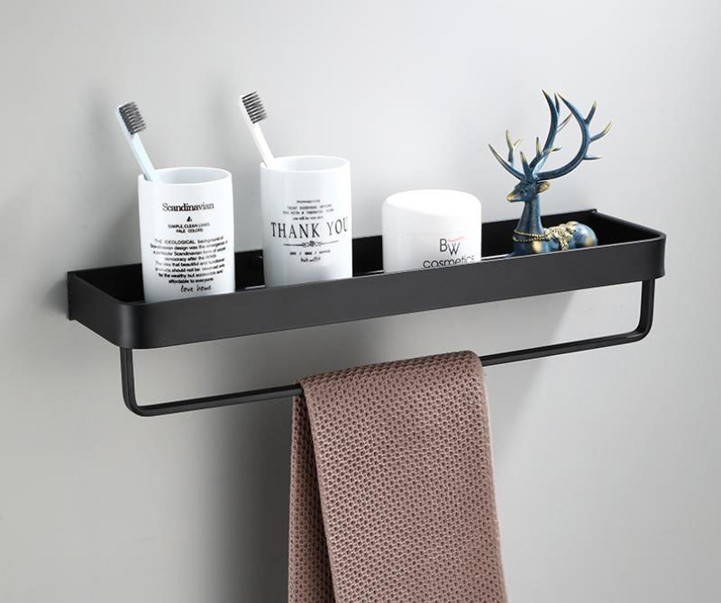Kellan｜壁掛け式ブラックバスルームラック（スペースアルミニウム製）｜Orntli