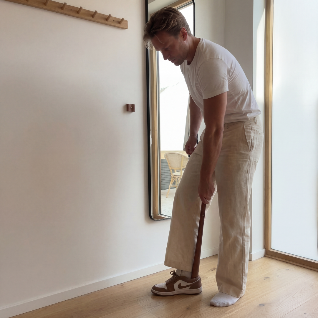 Încălțător lung din lemn – 53 cm, lemn masiv de fag, suport magnetic de perete fără găurire