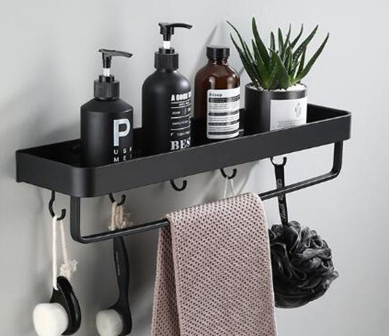 Kellan｜壁掛け式ブラックバスルームラック（スペースアルミニウム製）｜Orntli