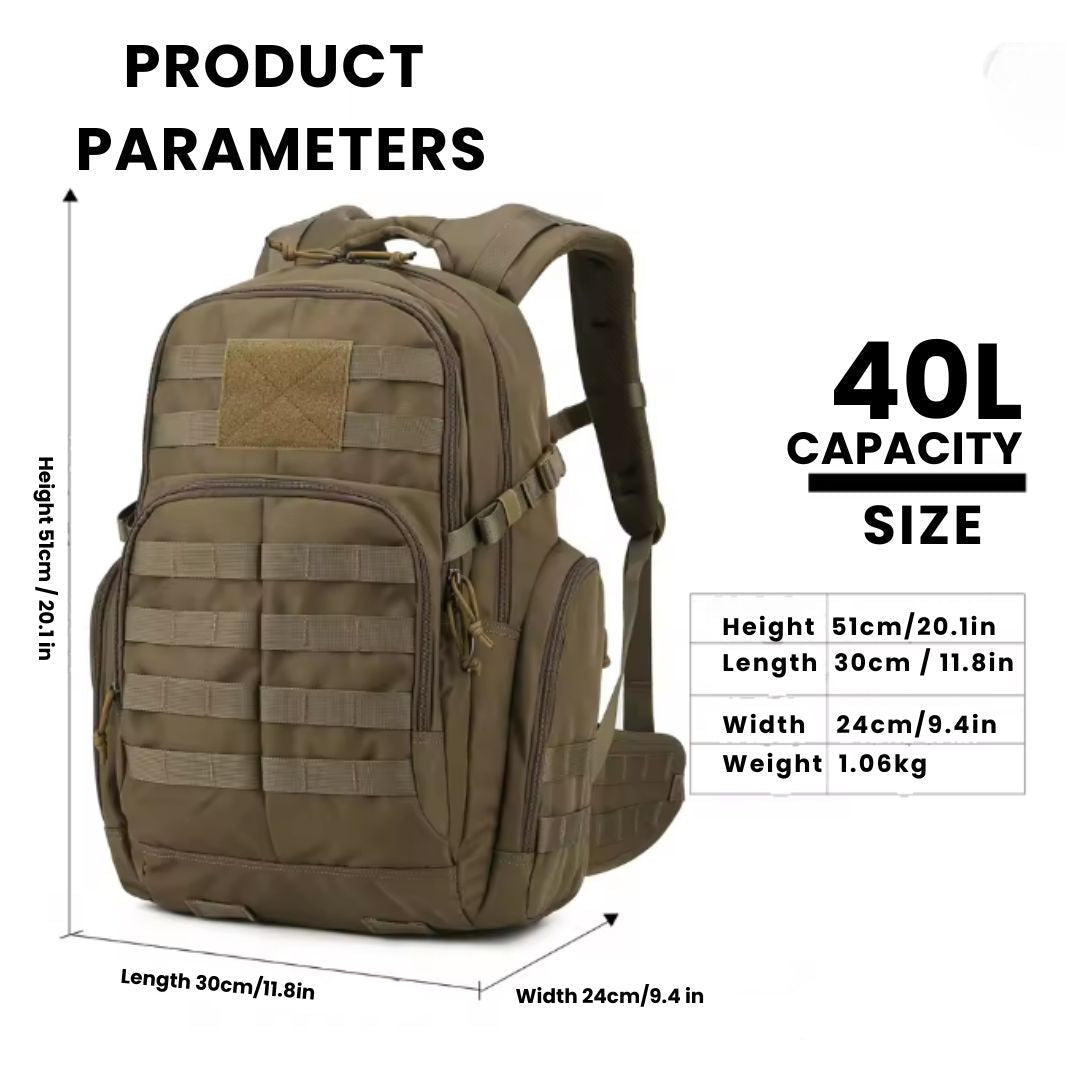 25L Tactical Backpack - 600D Water-Resistant - MOLLE & Hydration Compartment - Green, Black & Khaki