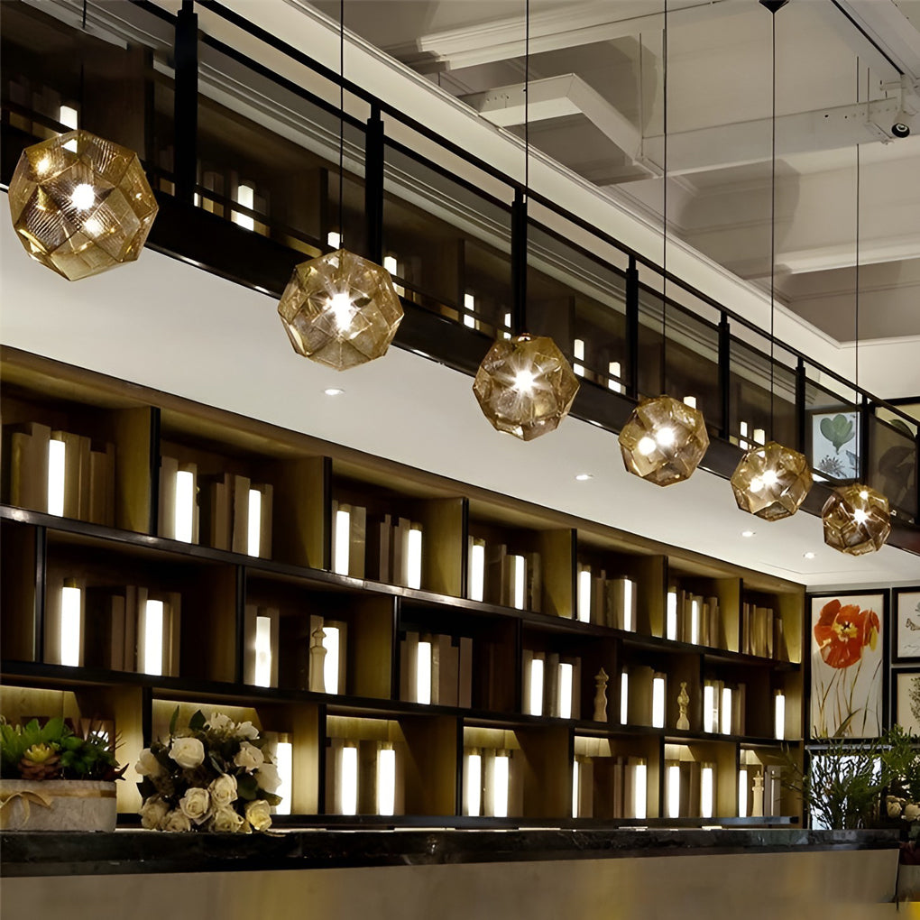 LumaCraft geometrická kulatá závěsná lampa z elektrolytického kovu