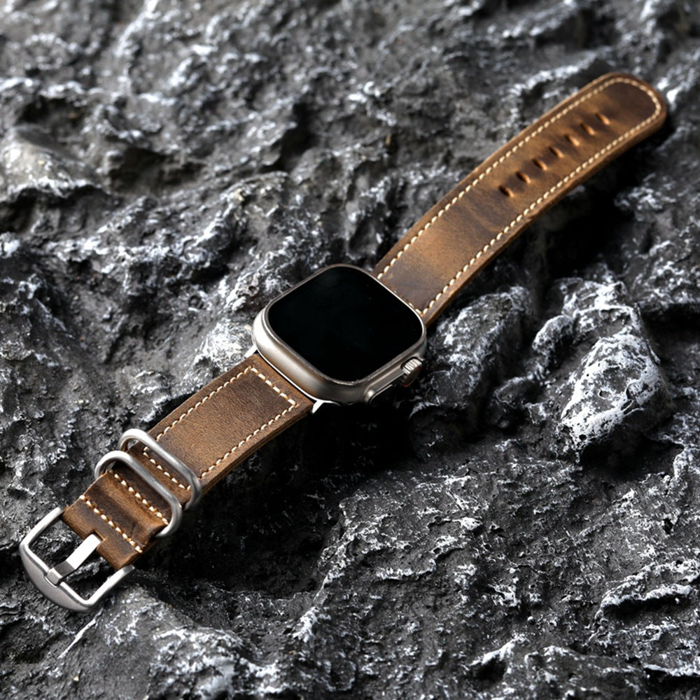 Correia de couro artesanal vintage para Apple Watch