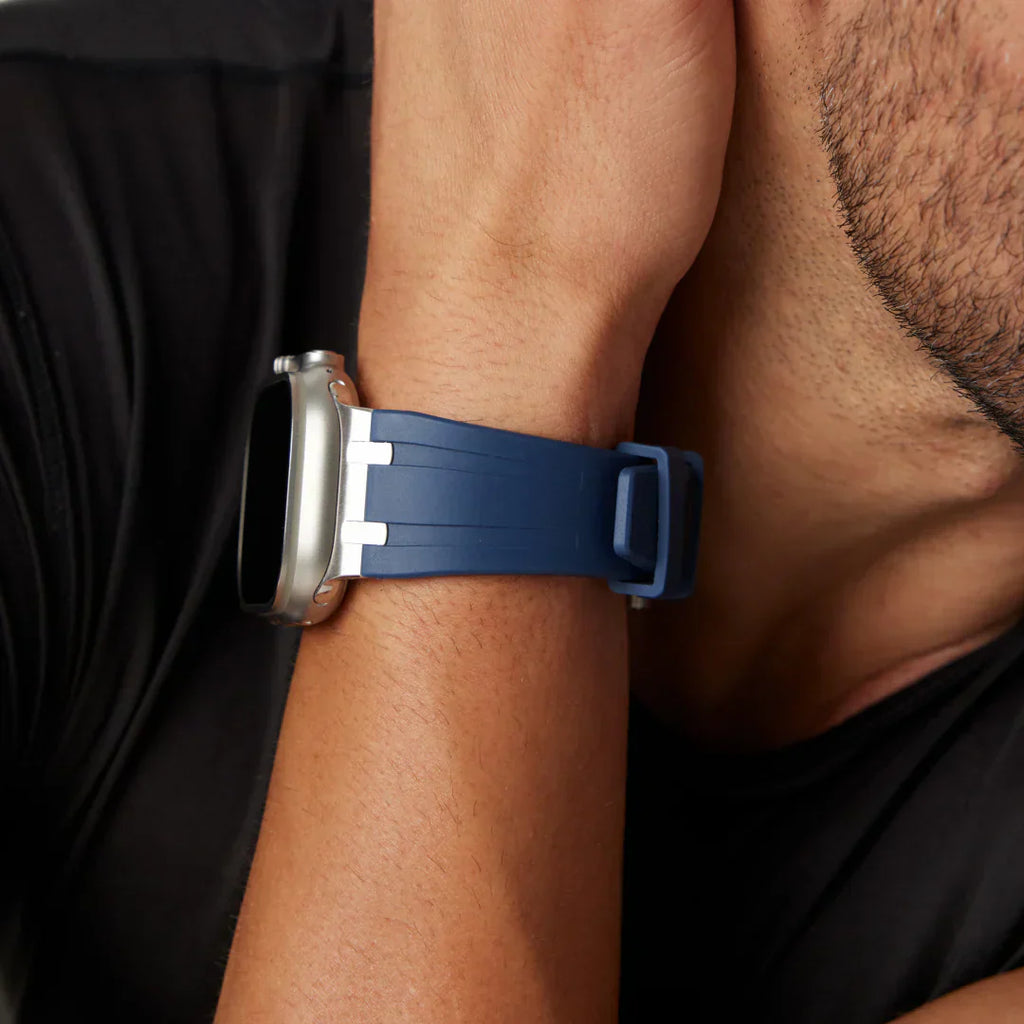 高級APメタルヘッドバタフライバックルシリコンバンド Apple Watch用