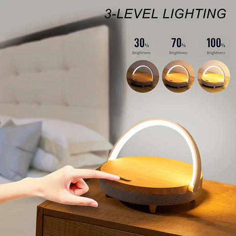 LED-skrivbordslampa med Bluetooth-högtalare och trådlös laddare - Bluetooth 5.0 - 10W Qi-laddning - Vit