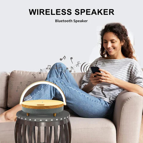 LED-skrivbordslampa med Bluetooth-högtalare och trådlös laddare - Bluetooth 5.0 - 10W Qi-laddning - Vit