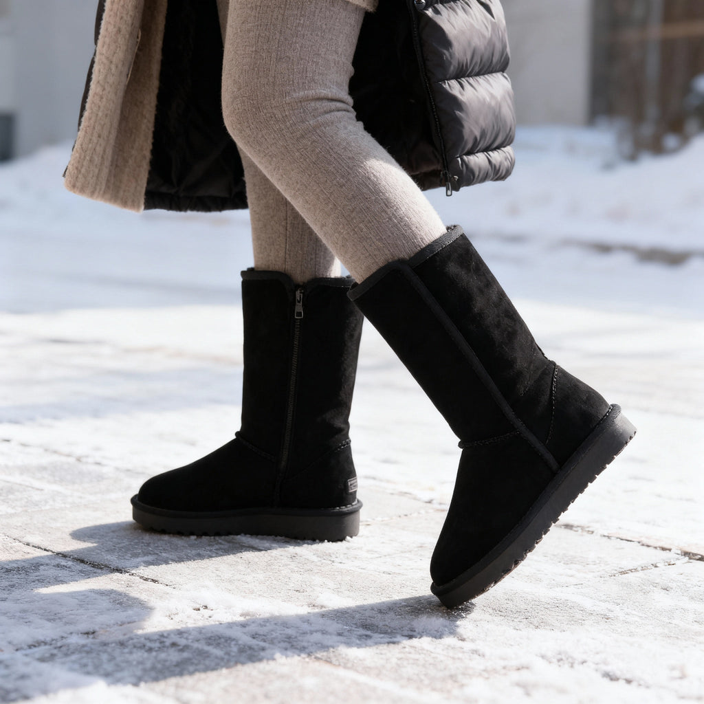 Botas de ante de piel de oveja Aurora Nova cálidas e impermeables con cremallera lateral