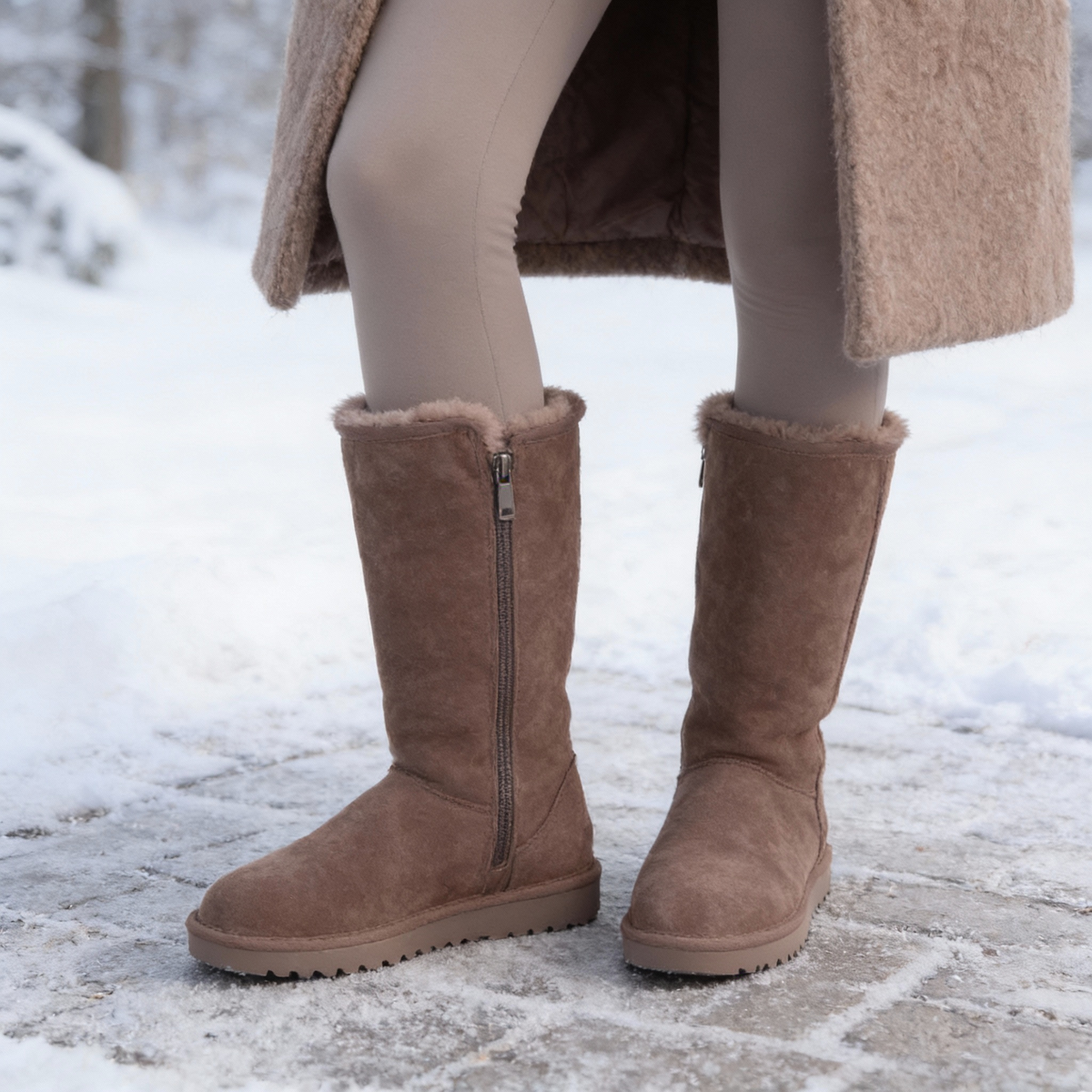 Botas de ante de piel de oveja Aurora Nova cálidas e impermeables con cremallera lateral