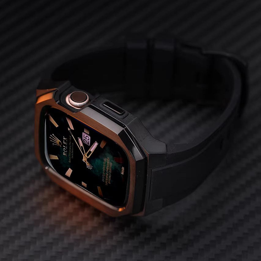Rustfrit stål urkasse med gummirem til Apple Watch