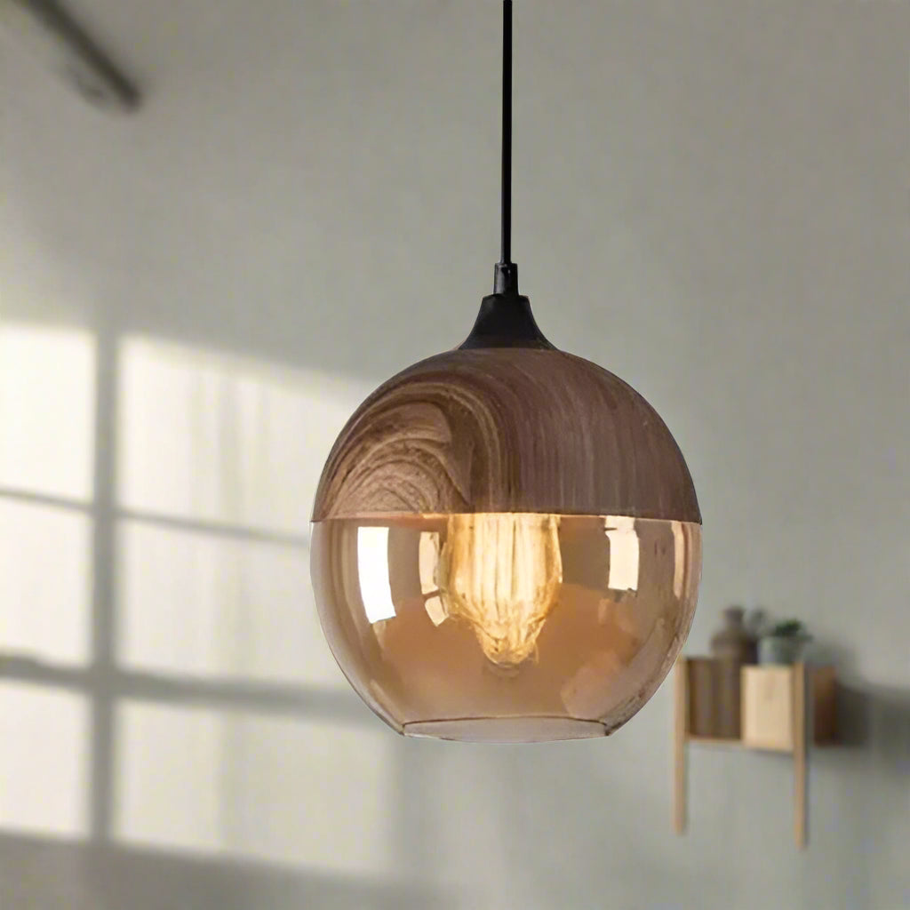 Lucevia | Luxurious Glass and Wood Pendant Light | Orntli