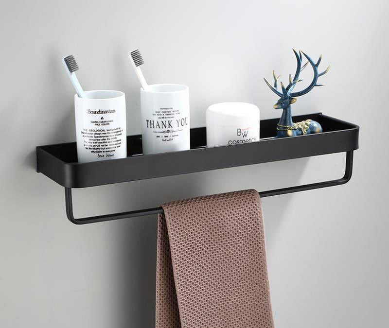 كيلان | رف حمام أسود مثبت على الحائط من الألمنيوم الفضائي | أورنتلي