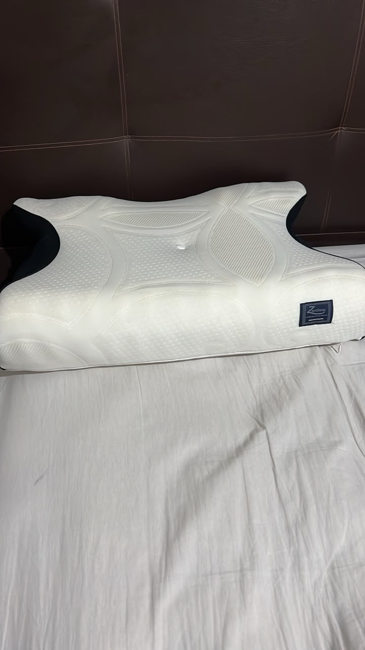 Pillow in its white cover on a bed