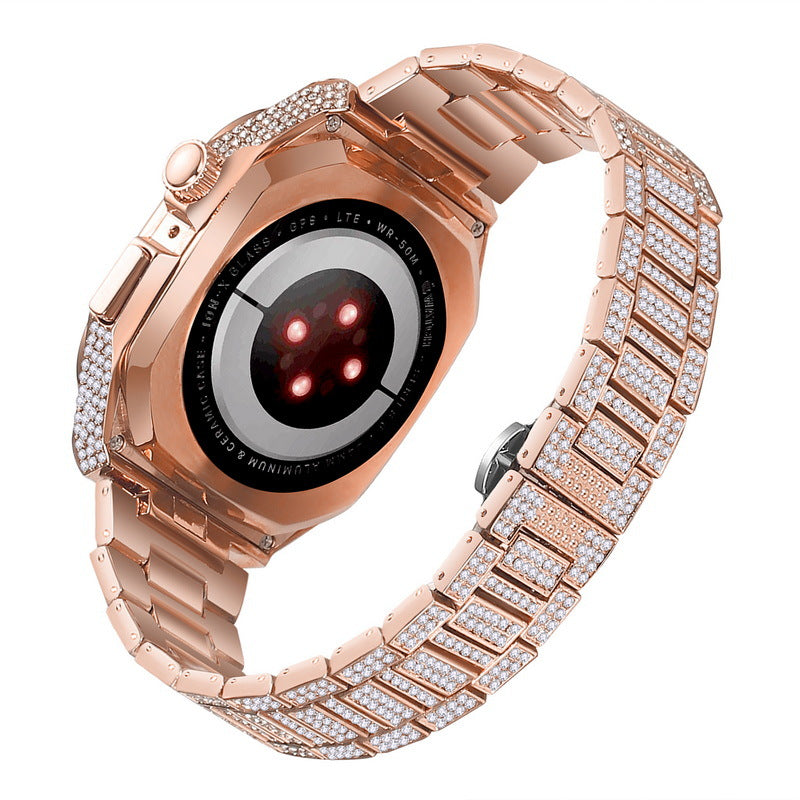 Luxuriöses Metall CrystalDiamond Gehäuse Armband für Apple Watch-44/45mm