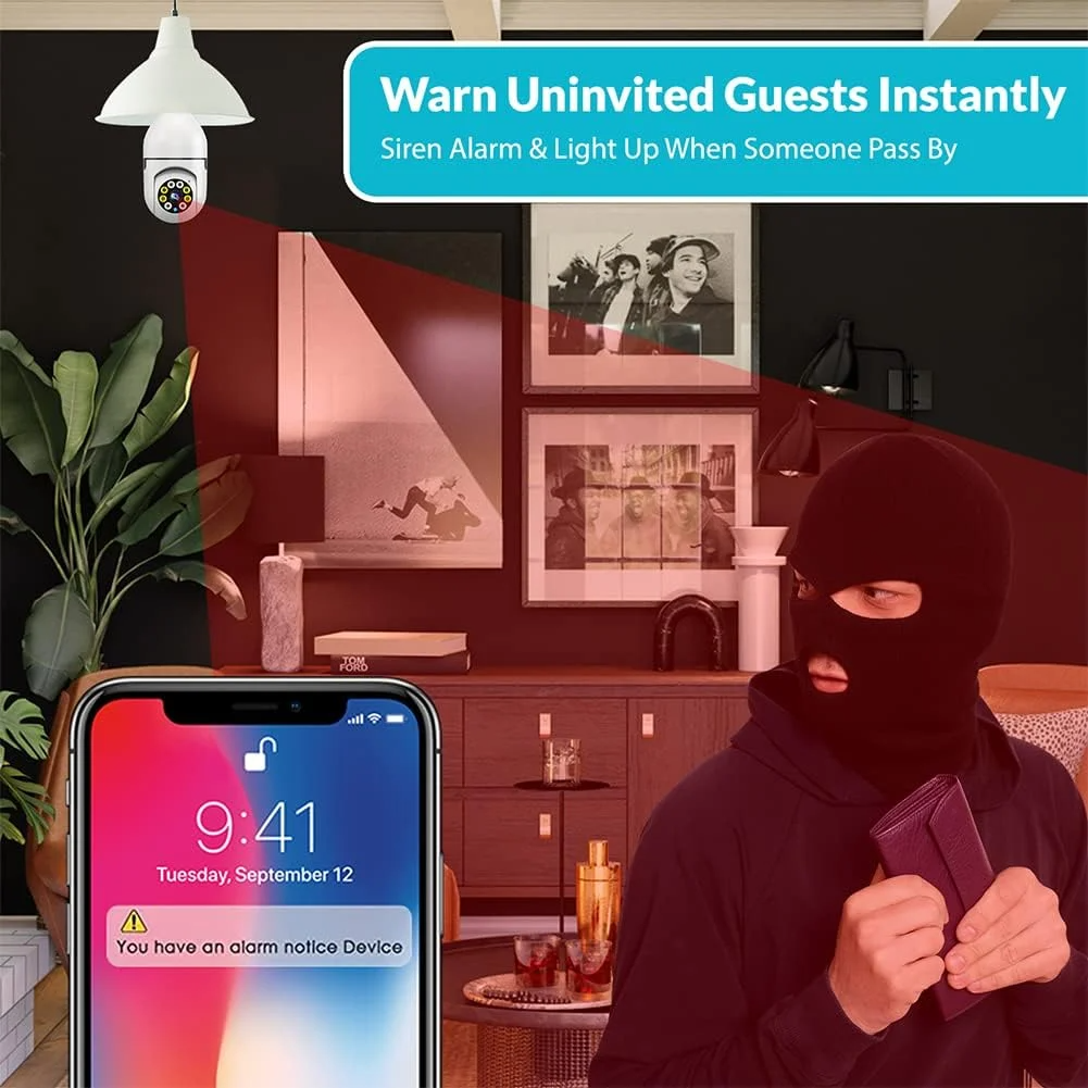 Caméra de sécurité extérieure sans fil WiFi HD avec détection de mouvement intégrée dans une ampoule lumineuse