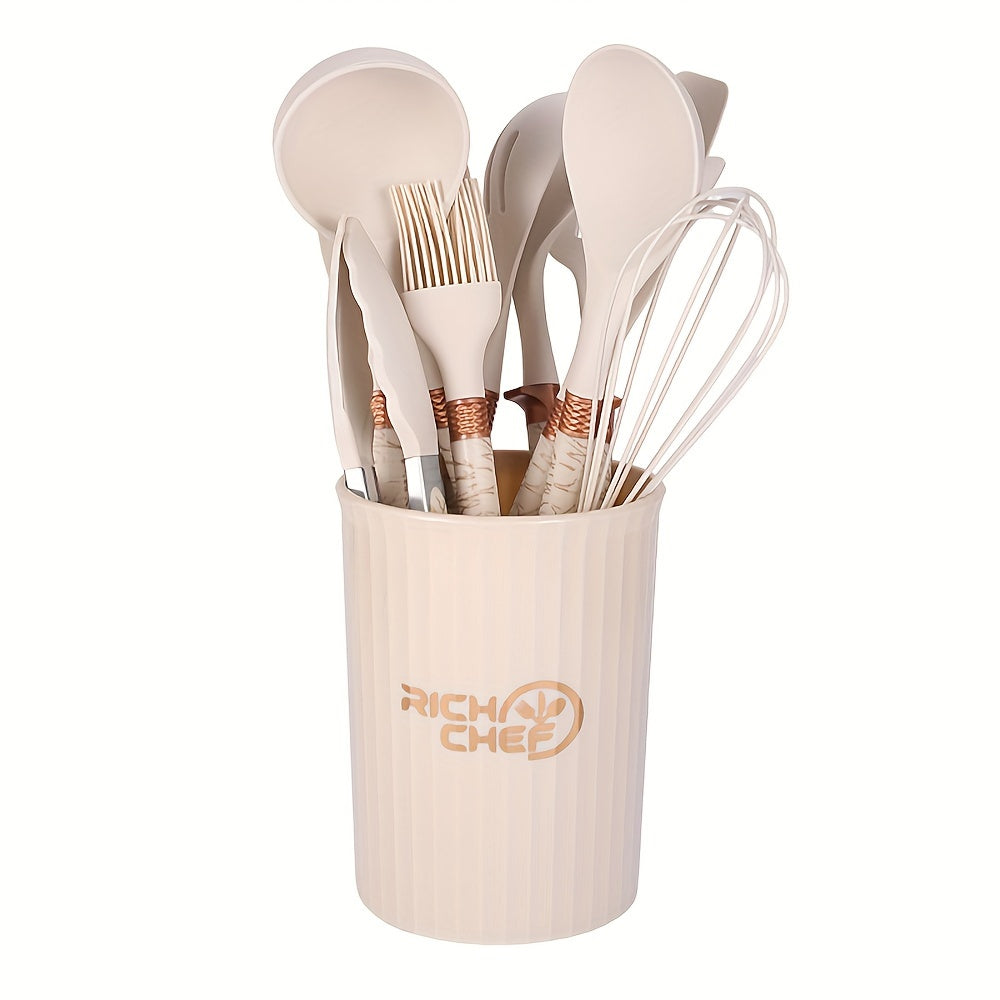 Set keukengerei van siliconen - Kookly - Antiaanbakgereedschap - Licht houten handvatten
