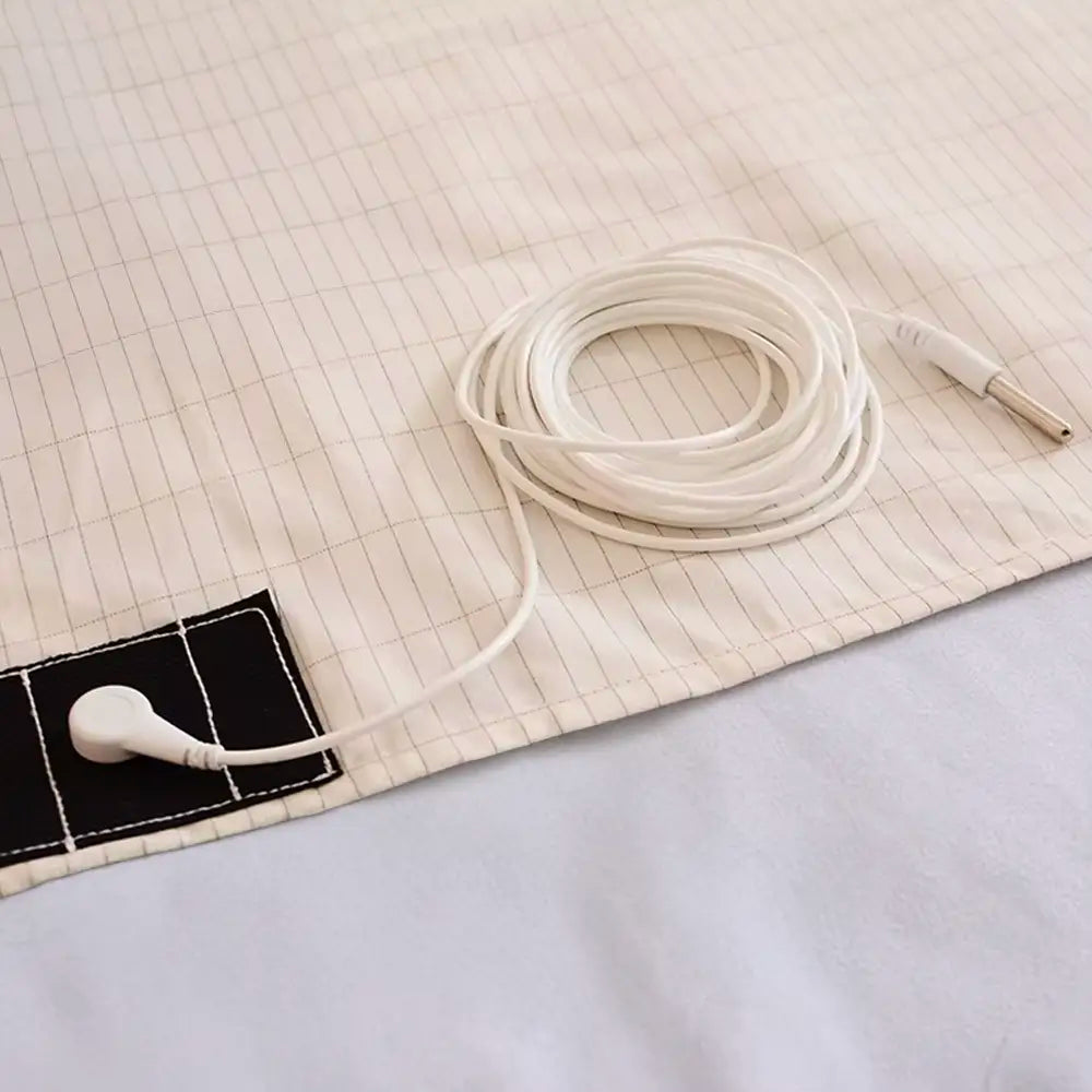 Grounding Bed Sheet – Organic Cotton with Silver Thread Grid, Connection Cord
