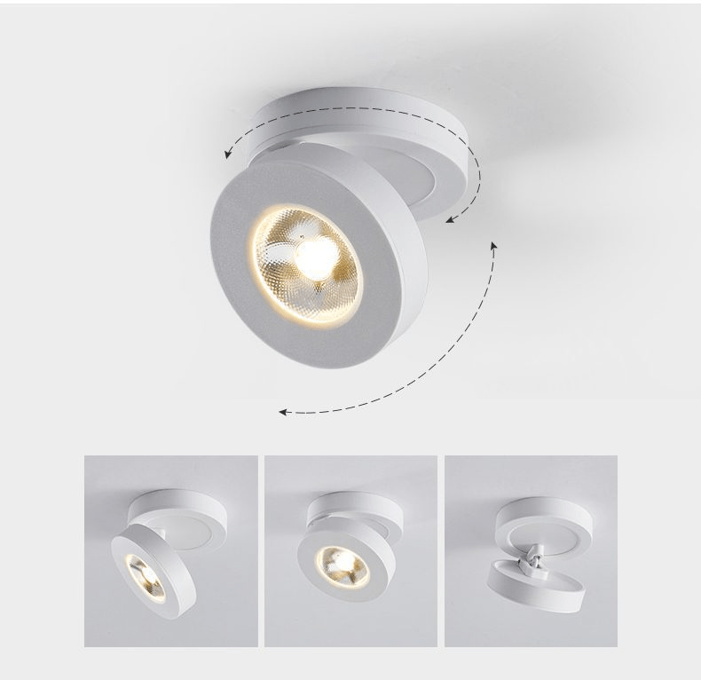 مصباح LED دائري موجه للأسفل — دوران 355°، زاوية قابلة للتعديل بمقدار 90°