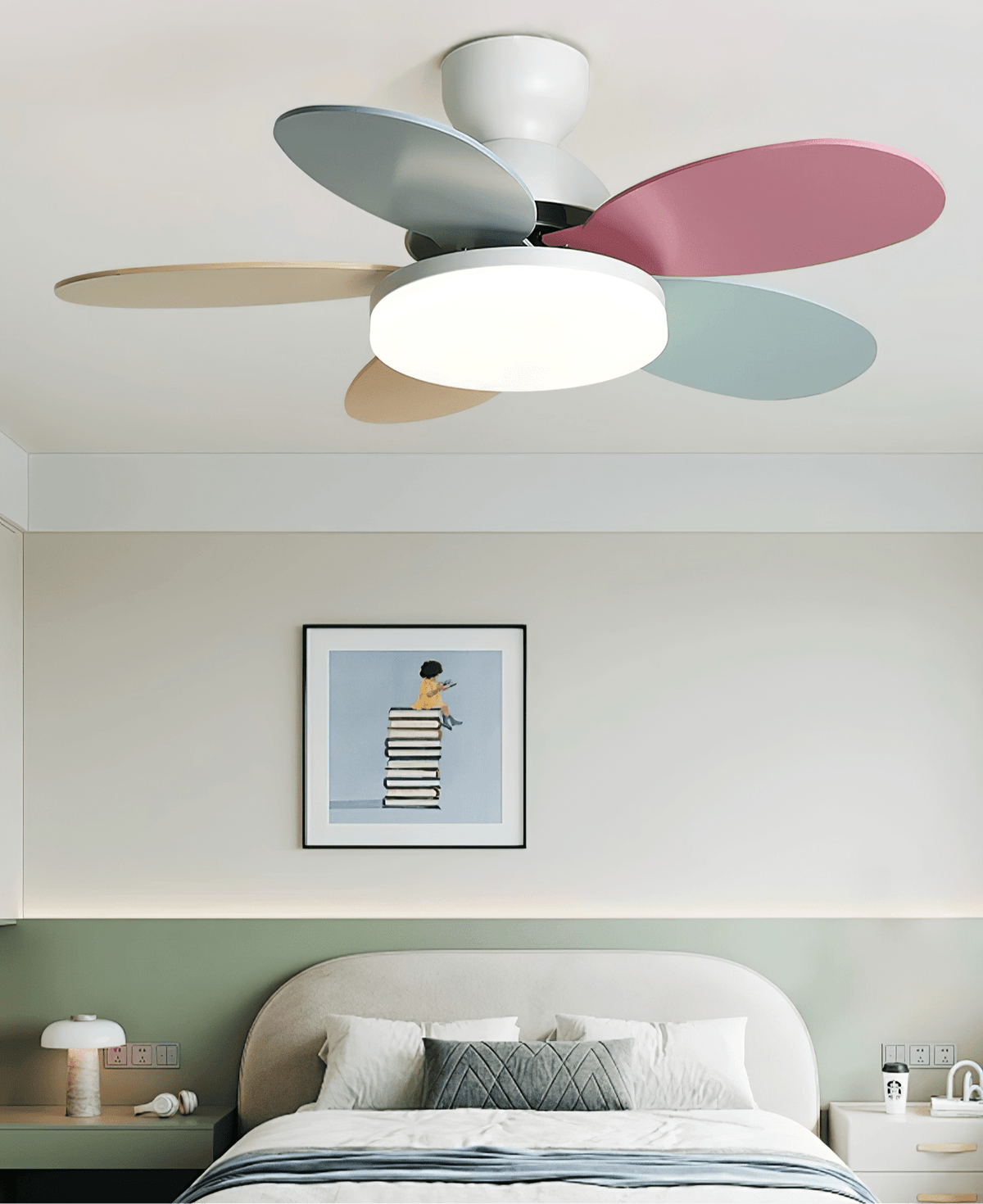 Ventoinha de teto Petalo — 35,4 pol. de diâmetro, luz de 60 W, efeito de madeira