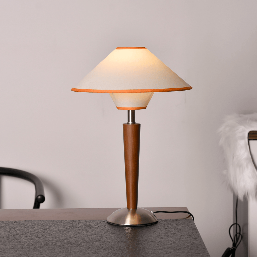 Talonwood Table Lamp — ∅11.8″ × H17.3″, Tan And Walnut Variant
