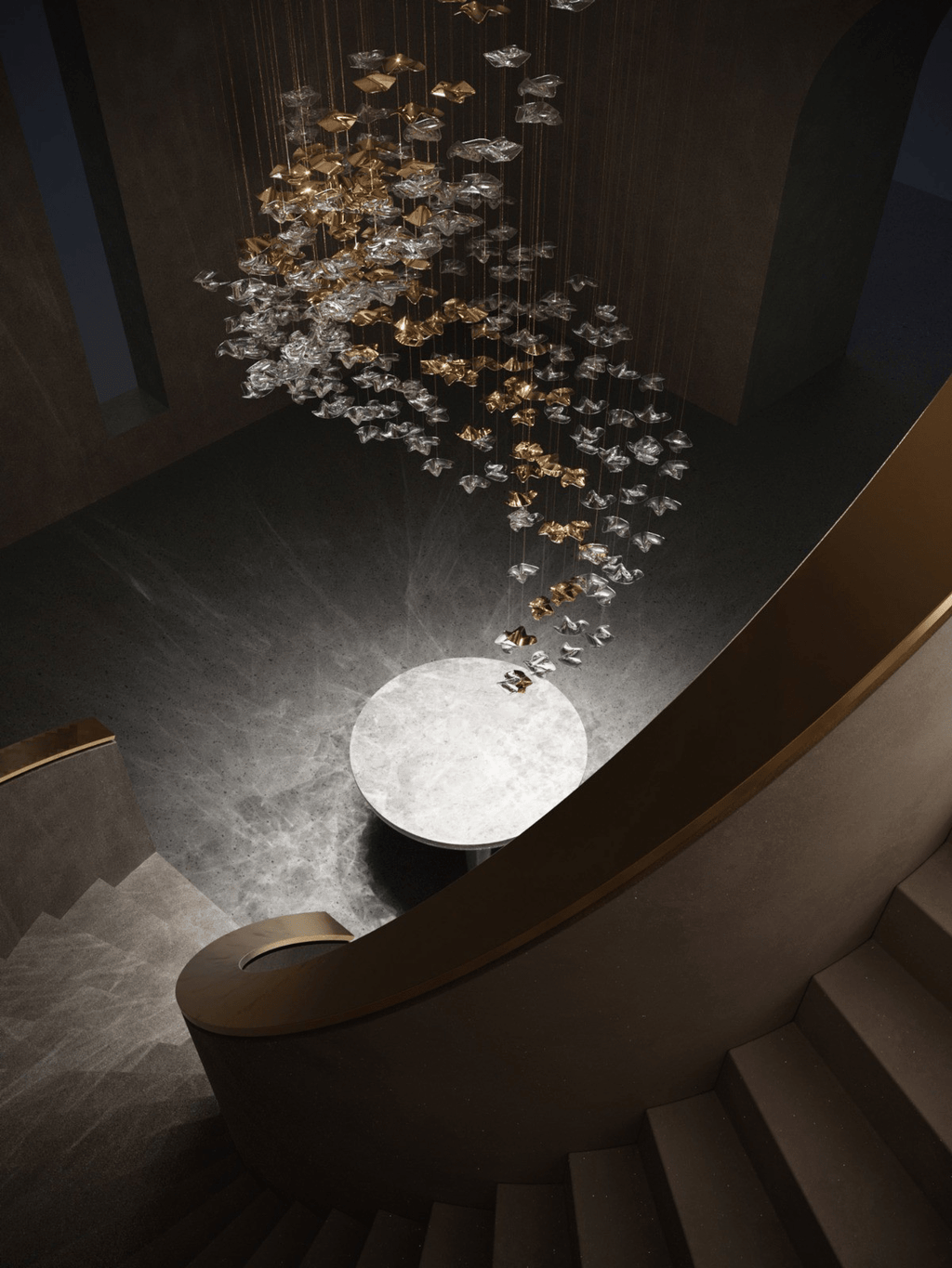 Grande lampadario a foglie di cristallo Nephele — Rosone 210x80cm, onde a cascata