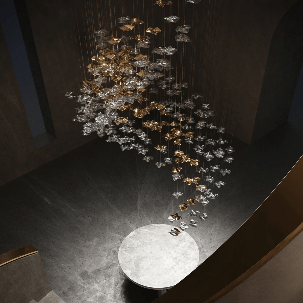 Grande lampadario a foglie di cristallo Nephele — Rosone 210x80cm, onde a cascata