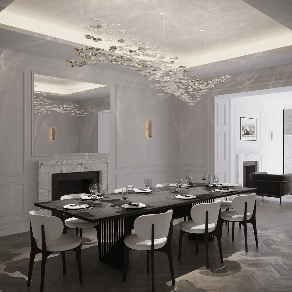 Vecarisra luksuriøs pendellampe i kunstglass med tidevannsinspirert design — kaskade med 170 til 205 deler, spennvidde på 210cm