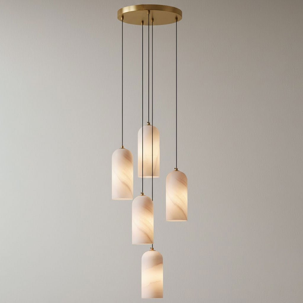 Monty Pendelleuchte aus Alabaster mit geflochtenem Kabel