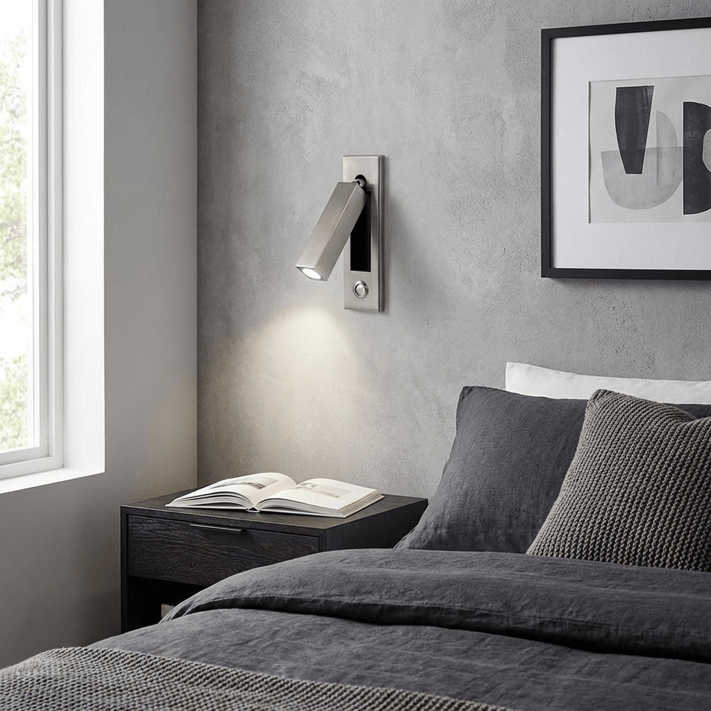Adjustable Flush-Fold Bedside Sconce — Integrated Pull-Out Switch