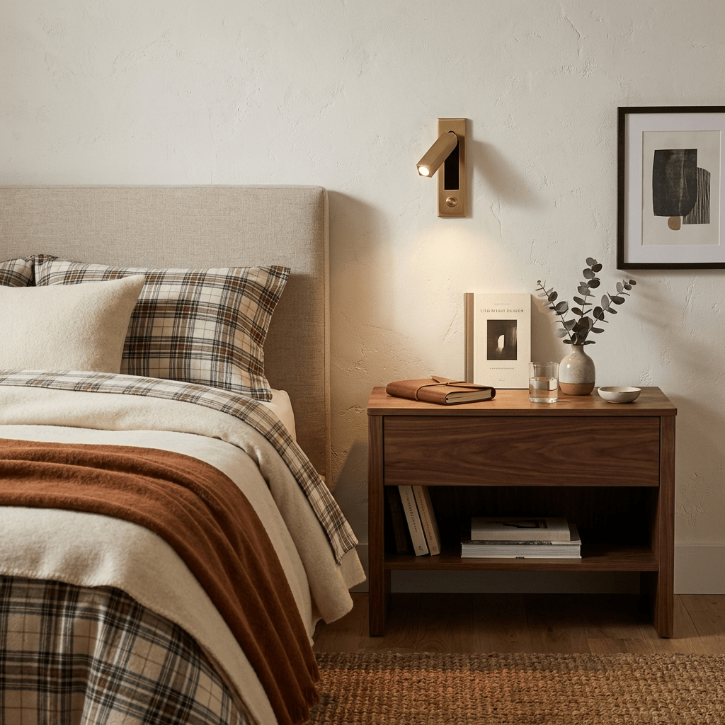 Adjustable Flush-Fold Bedside Sconce — Integrated Pull-Out Switch