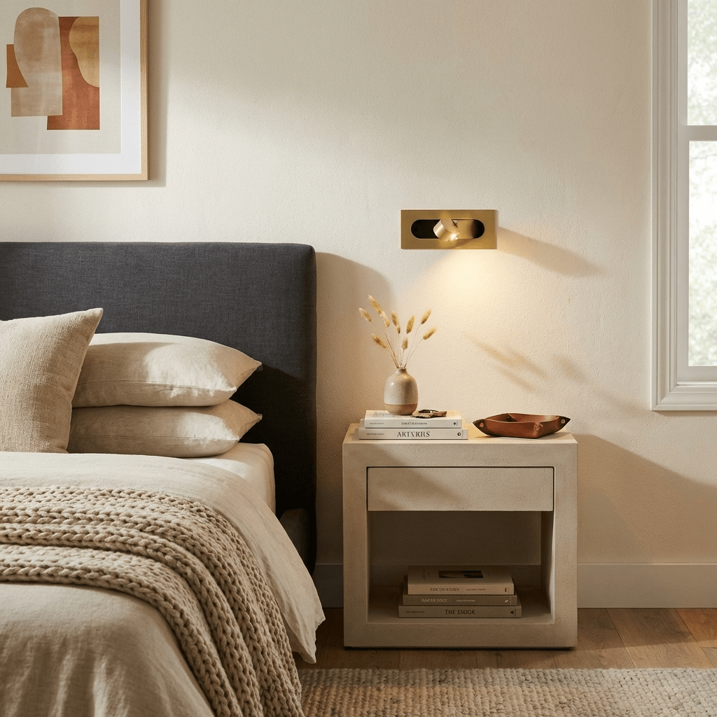 Lampada da lettura LED moderna da comodino — Interruttore a pressione nascosto