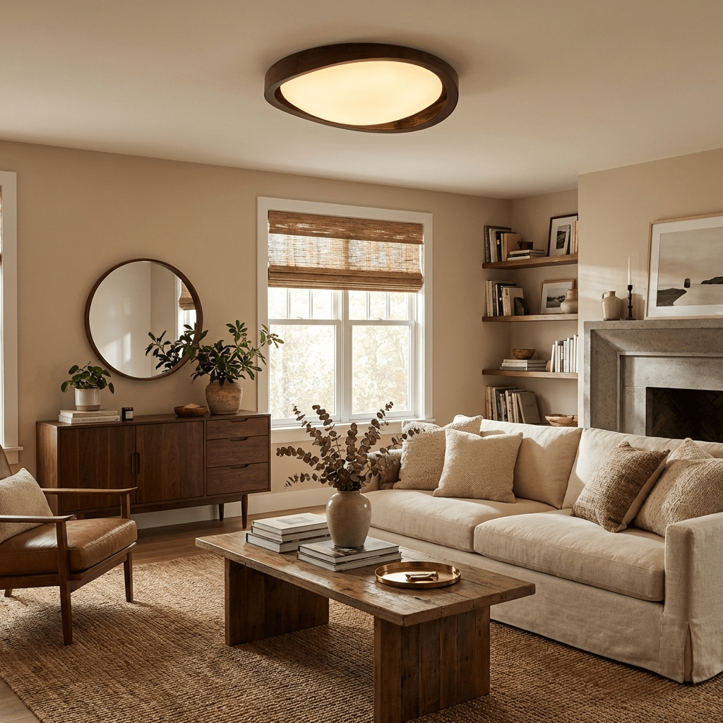 Curved Edge Walnut Ceiling Light