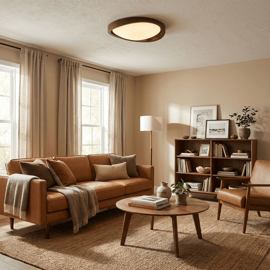 Curved Edge Walnut Ceiling Light