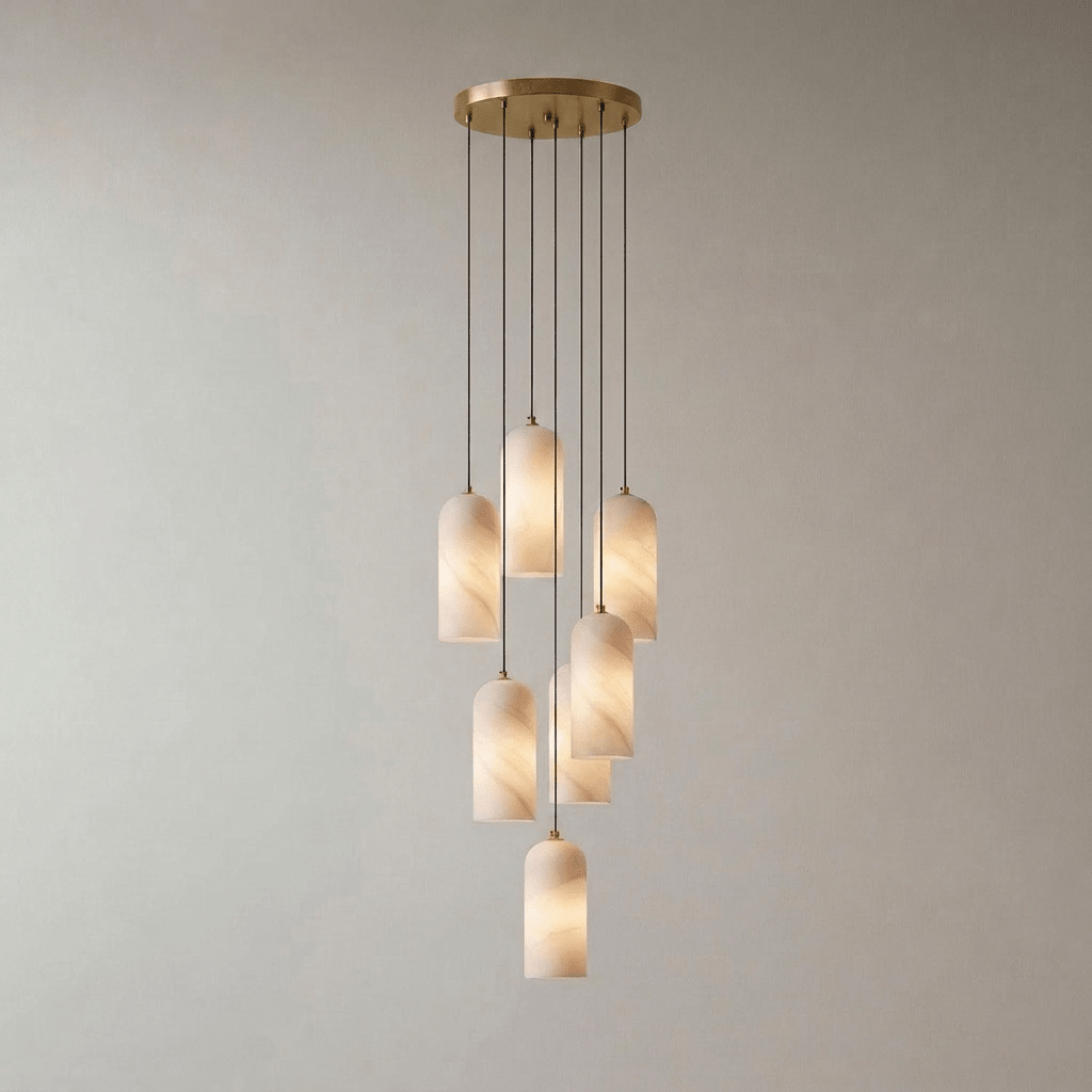 Monty Pendelleuchte aus Alabaster mit geflochtenem Kabel
