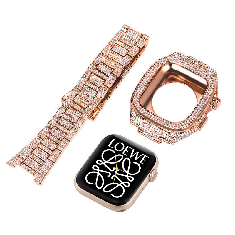 Luxuriöses Metall CrystalDiamond Gehäuse Armband für Apple Watch-44/45mm