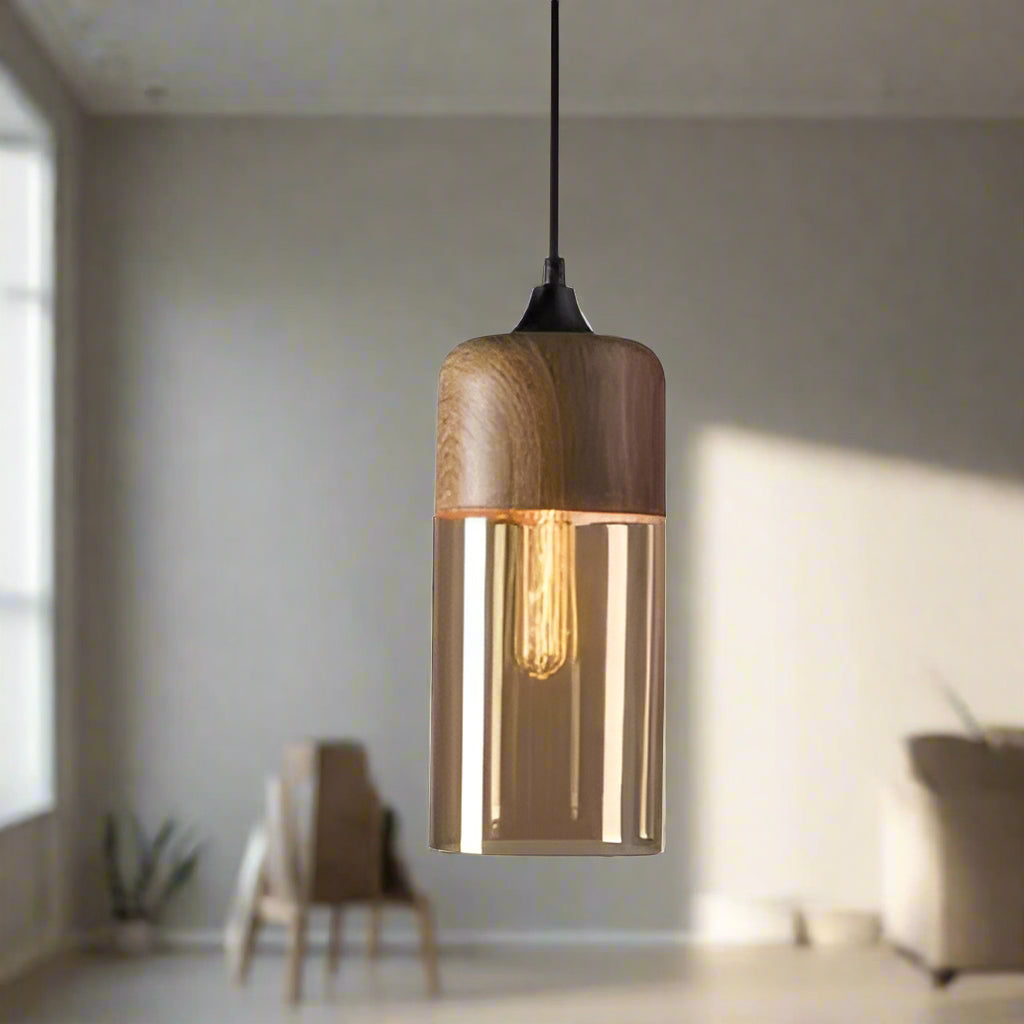 Lucevia | Luxurious Glass and Wood Pendant Light | Orntli