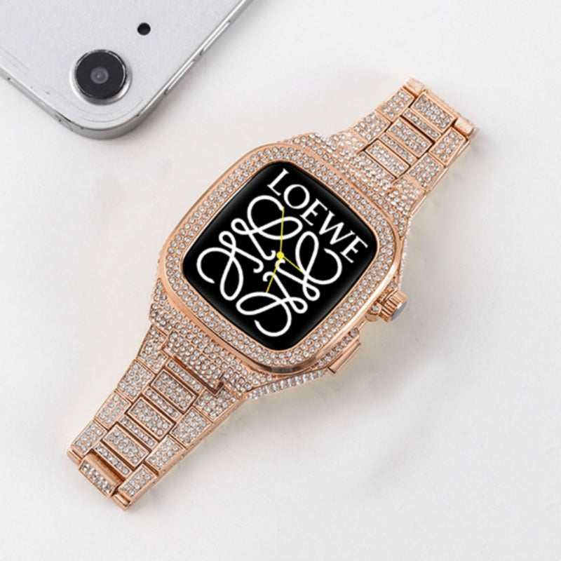 Luxuriöses Metall CrystalDiamond Gehäuse Armband für Apple Watch-44/45mm
