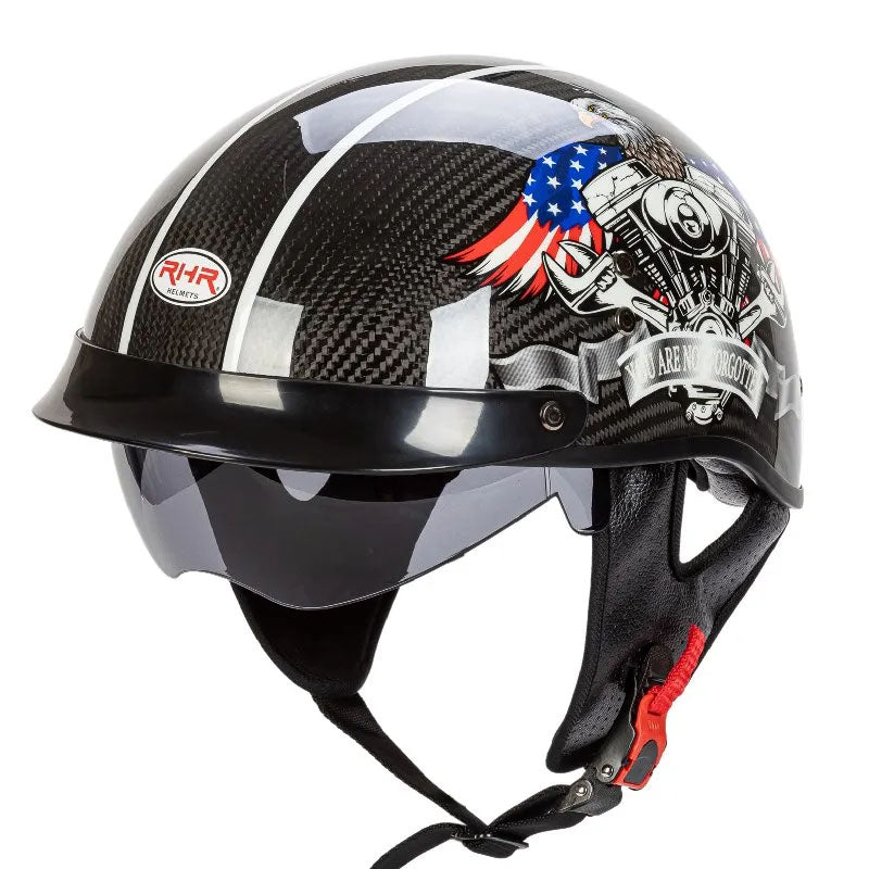 Topi keledar separuh muka retro NovaWeave CarbonLine diluluskan DOT dan ECE