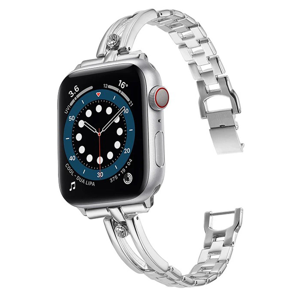 Cinturino per orologio cavo rotondo in metallo con diamanti per Apple Watch