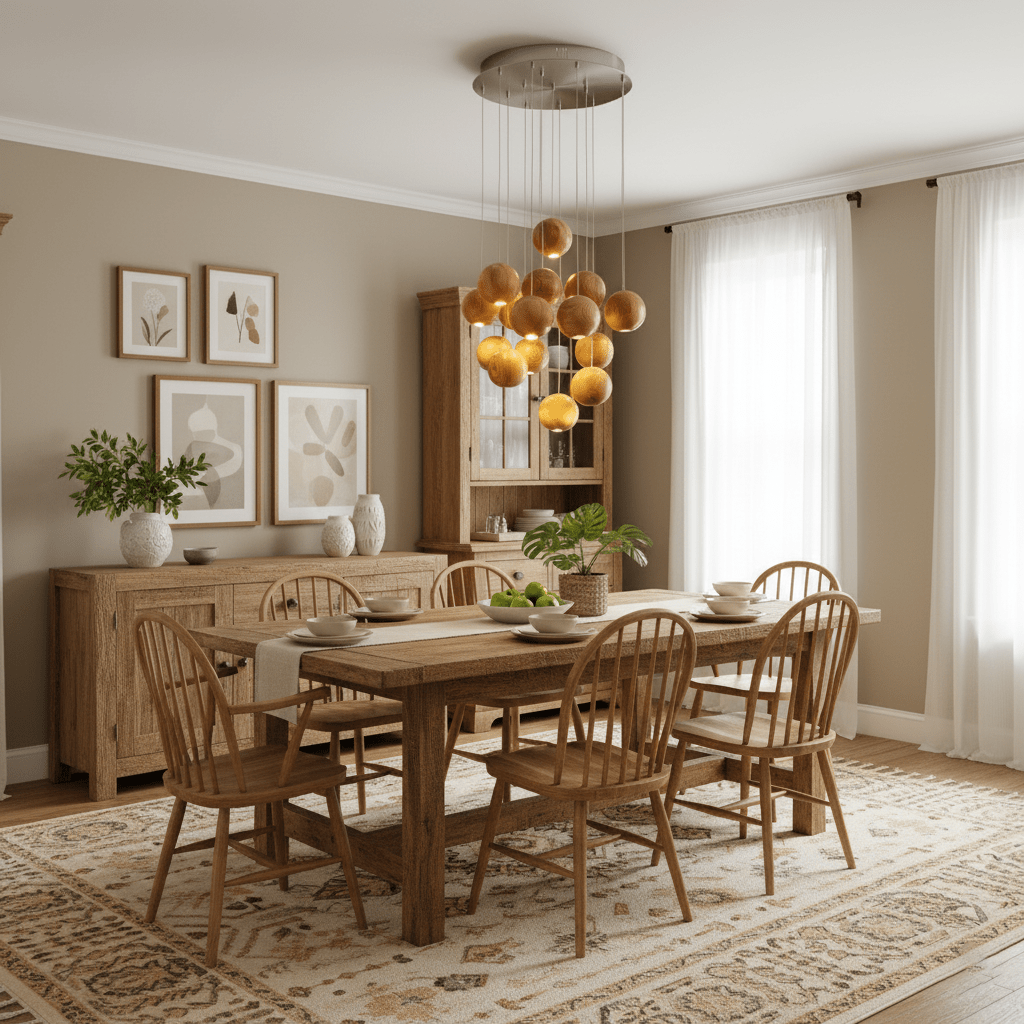 Wooden Sphere Cluster Pendant Light — Contemporary Ceiling Fixture