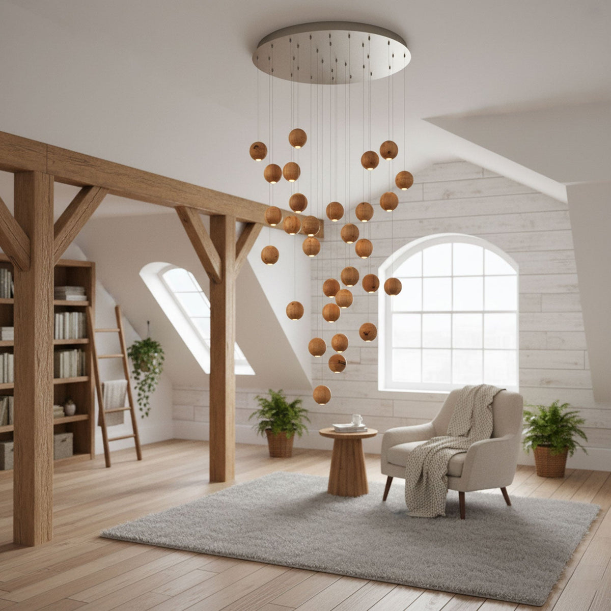 Wooden Sphere Cluster Pendant Light — Contemporary Ceiling Fixture