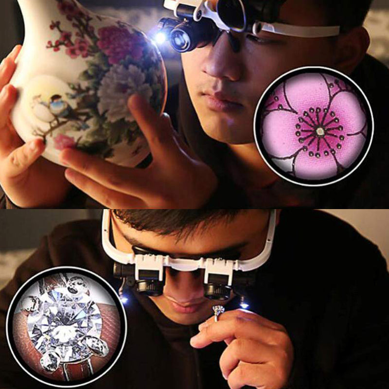 Duale Lupenbrille mit LED-Lampen, 8x und 15x, bis zu 23x