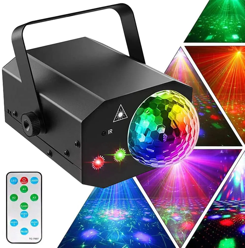 Luce da discoteca laser due in uno con strobo attivato dal suono e telecomando
