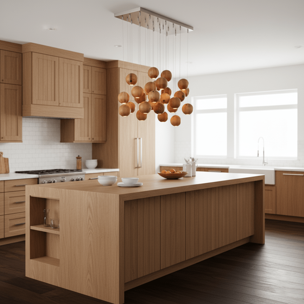 Wooden Sphere Cluster Pendant Light — Contemporary Ceiling Fixture