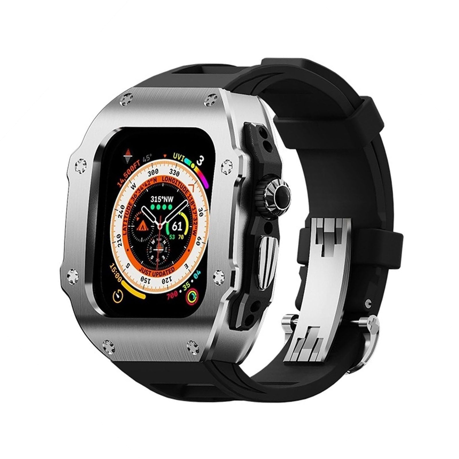 Řada RM Vanguard - Fluorokaučukový pásek Nerezové ocelové pouzdro pro Apple Watch Ultra