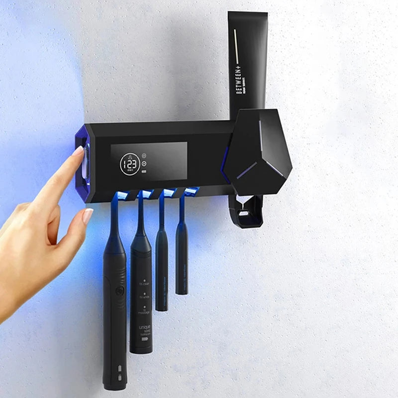 Smart UV Toothbrush Holder - Multifunctional Toothbrush Disinfector Automatic Toothpaste Dispenser Squeezer
