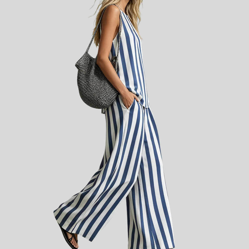 Set Seluar Linen Berjalur