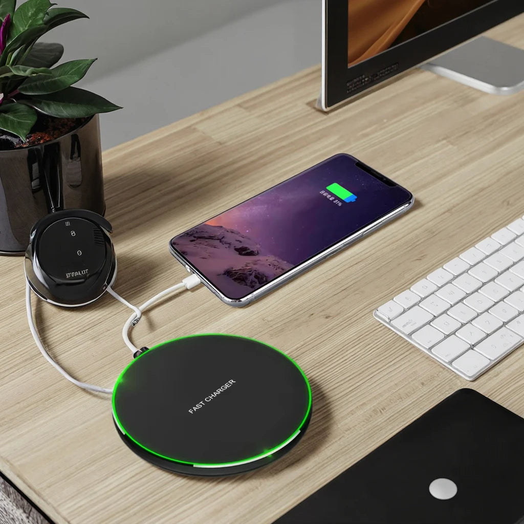 Carregador Sem Fios de Indução Rápida 15W Almofada Para iPhone e Android, Design Sem Cabos