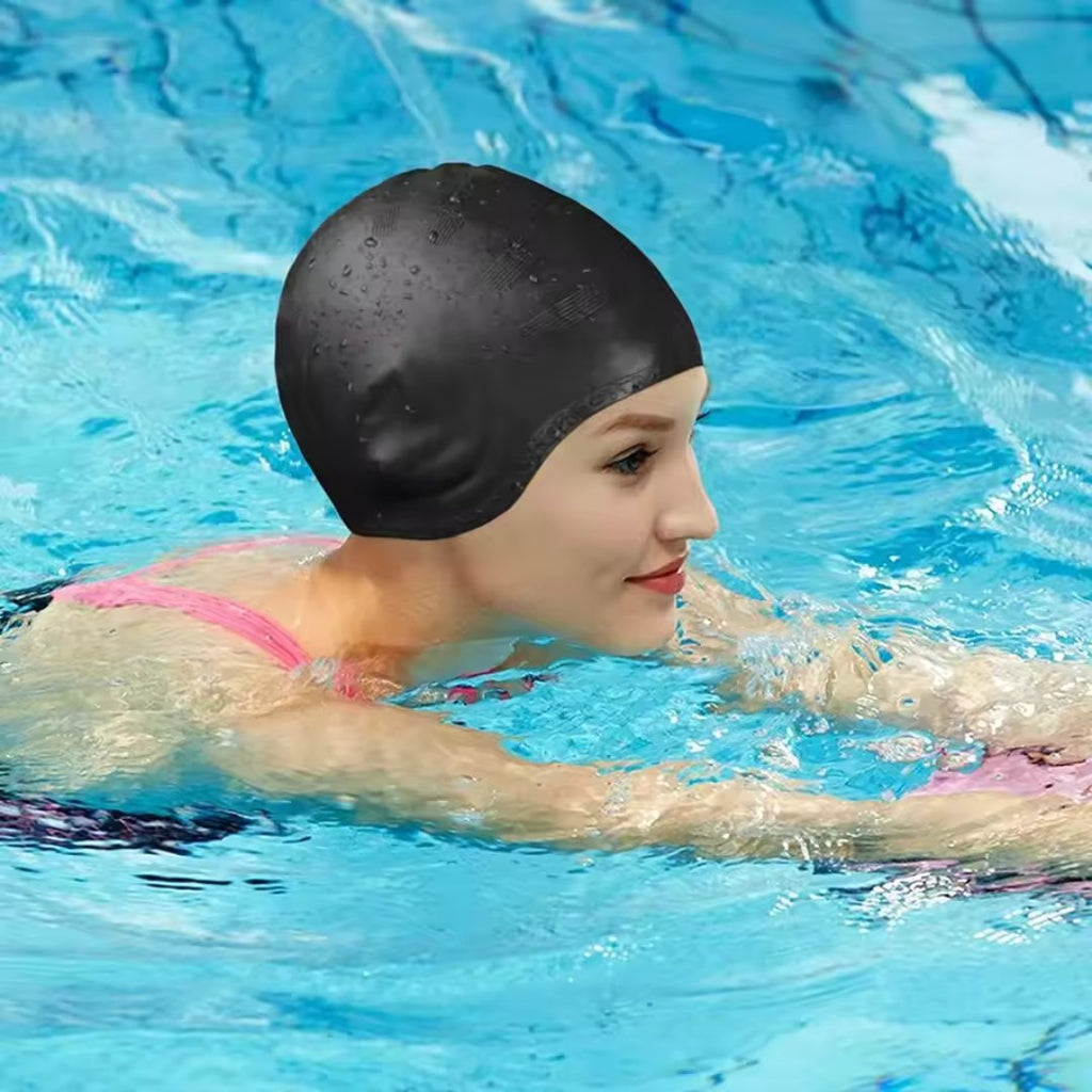 AquaGuard Silicone Swim Cap With Ear Protection For Swimming