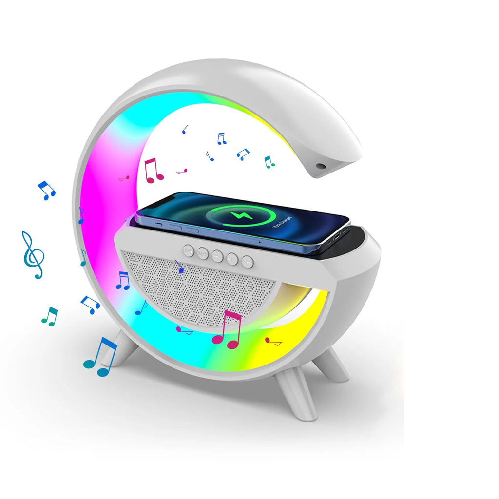 Smart väckarklocka - Bluetooth-högtalare - 15W trådlös laddare - RGB stämningsljus - Vit och svart