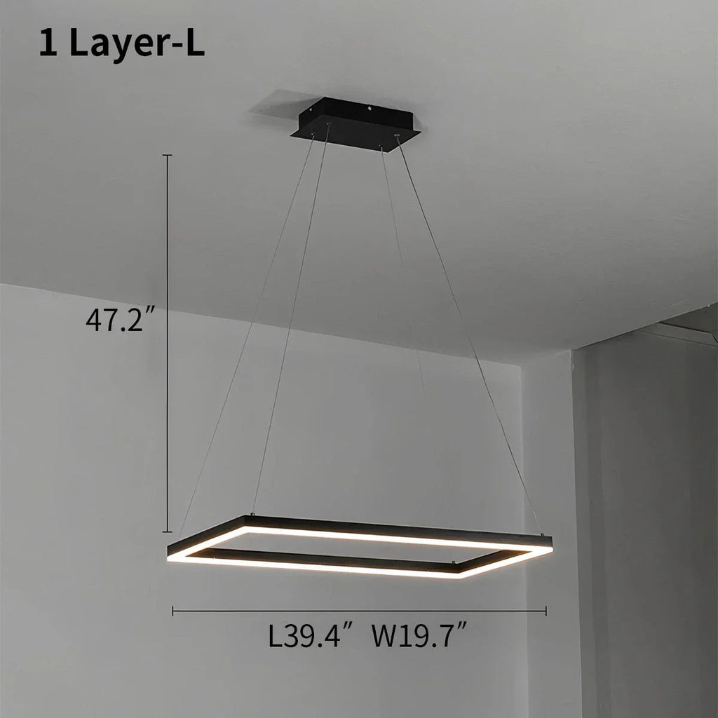 Moderni musta kerroksittainen suorakaiteen muotoinen kattokruunu - Orntli