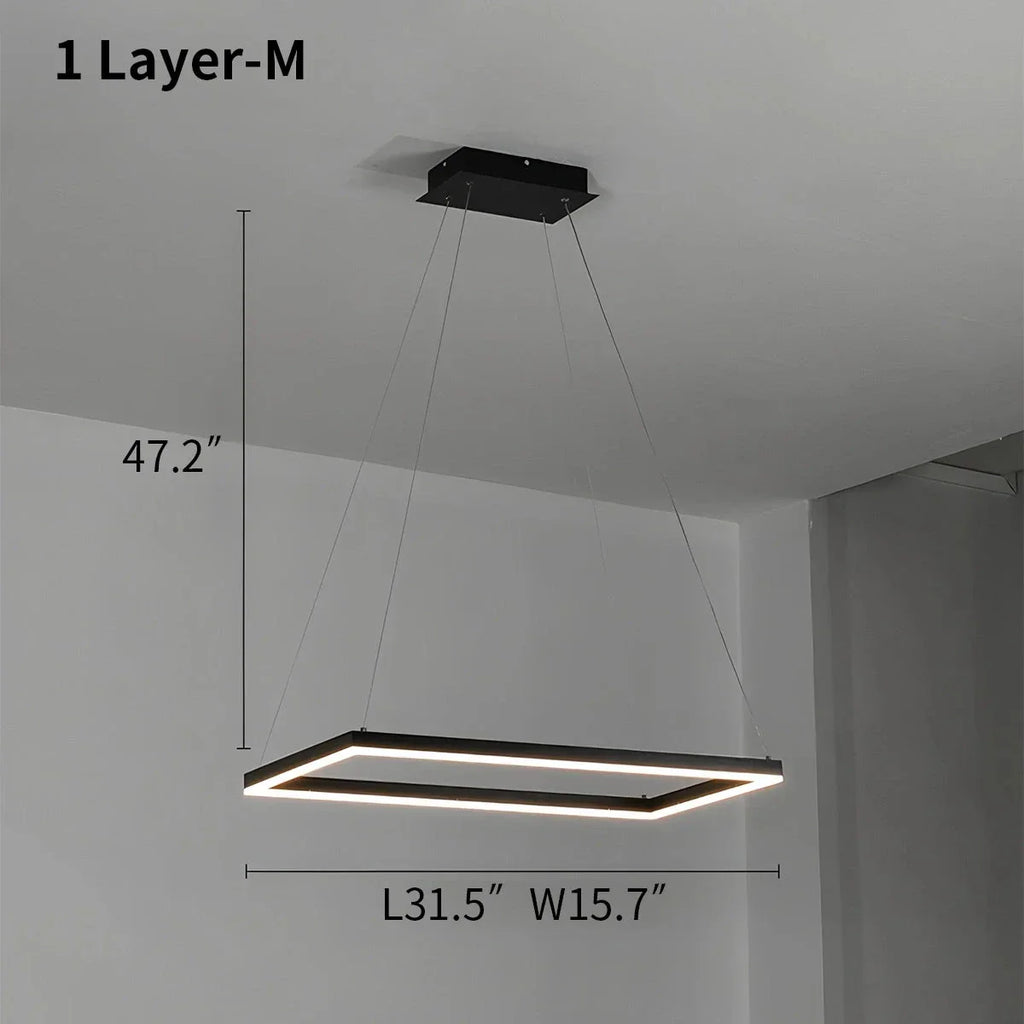 Moderni musta kerroksittainen suorakaiteen muotoinen kattokruunu - Orntli